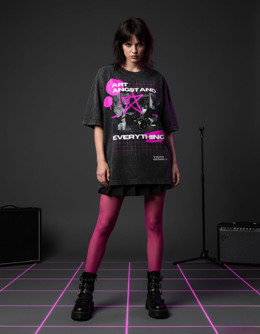 Art Angst & Everything - Unisex Acid Washed Oversized Tee